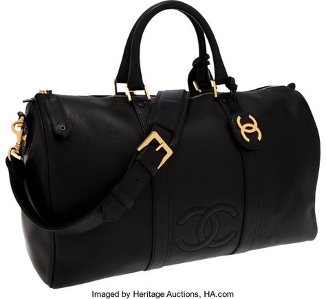 Luxury Accessories:Travel/Trunks, Chanel Black Caviar Leather Duffle Bag. ... Leather Duffle Bag, Leather Duffle, Black Caviar, Chanel Black, Duffle Bag, Chanel, Leather, Gold, Black