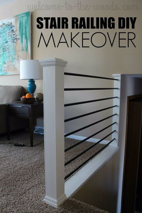 Stair Railing Diy, Stairs Makeover Design, Stair Railing Makeover, Diy Stair Railing, Indoor Railing, Stairs Renovation, Stair Makeover, Staircase Railing Design, Diy Staircase