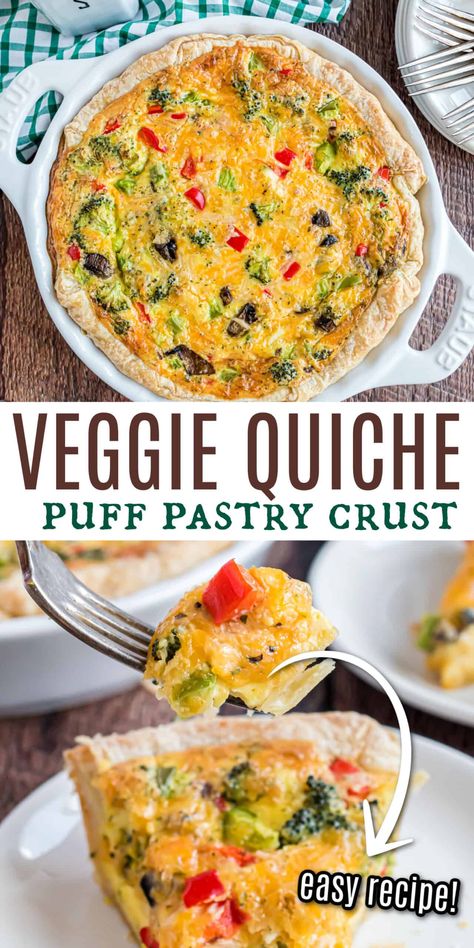 Quiche Recipes With Puff Pastry Crust, Quiche Puff Pastry Crust, Quiche With Puff Pastry Crust, Quiche Puff Pastry, Veggie Puff Pastry, Quiche With Puff Pastry, Crust Less Quiche, Pastry Sandwiches, Veggie Quiche Recipes