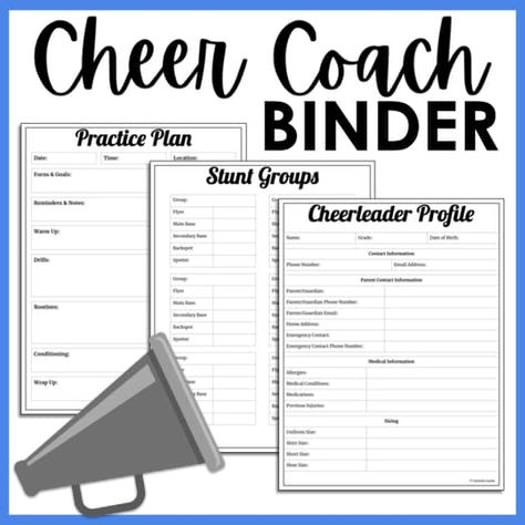 Cheer Coach Binder by Teach then Cheer - Nathalie Gaebe | TPT Cheer Binder Cover Ideas, Cheer Coach Planner, Middle School Cheer Coach, Cheer Coach Binder, Cheerleading Tryouts, Cheer Tryouts, Cheer Coach Gifts, Cheerleading Coaching, Cheer Captain