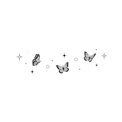 Horizontal Butterfly Tattoo, Butterfly And Sparkle Tattoo, Butterfly With Stars Tattoo, Butterfly Sparkle Tattoo, Butterfly Tattoo Stencil, Feminine Skull Tattoos, Mommy Tattoos, Small Pretty Tattoos, Chest Tattoos For Women