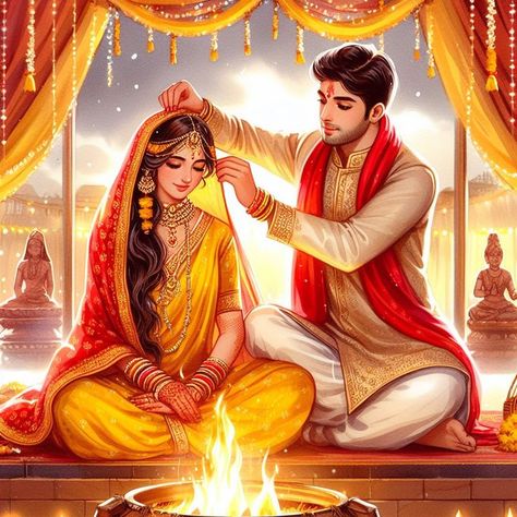 Marriage Cartoon, Hair Stail, Wedding Illustration Card, Couple Illustration Wedding, Marriage Photo, Wedding Couple Cartoon, Best Love Pics, Glasses Art, Indian Wedding Invitation Card Design