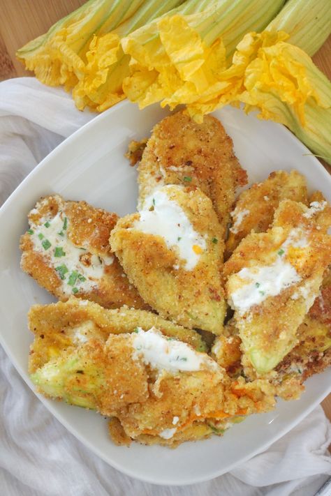 Chive & Ricotta-Stuffed Squash Blossoms – Seek Satiation Squash Blossom Recipes, Pumpkin Blossom Recipe, Stuffed Squash Blossom, Squash Blossom Recipe, Stuffed Squash Blossoms, Squash Flowers, Stuffed Squash, Zucchini Flowers, Zucchini Blossoms