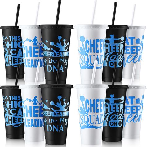 PRICES MAY VARY. What You Will Receive: our cheer gifts bulk for teams include 12 reusable cups with lids and straws, available in attractive black and white colors; These cups are ideal for practice, games, and parties, allowing everyone to enjoy their drinks in style; With enough cups for daily use and replacements, they are a must have for any cheerleading team Team Spirit: featuring a variety of stylish cheerleading patterns and inspiring slogans, these cups combine fashion and function to d Cheer Water Bottles, Cheerleader Gift, Cheerleader Gifts, Cheer Team Gifts, Dance Team Gifts, Homecoming Spirit, Cheerleading Team, Cheer Life, Black Tumbler