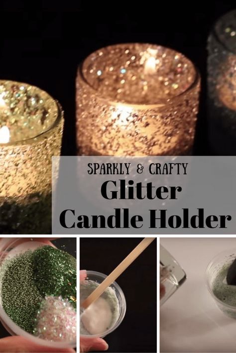 DIY Glitter Candle Holders - Glamorous and Sparkly Work of Art Glitter Candle Holders Diy, Glitter Glass Jars, Glitter Candle Holders, Diy Glitter Candles, Sparkly Candles, Glitter Candle, Glitter Candles, Diy Glitter, Glitter Spray