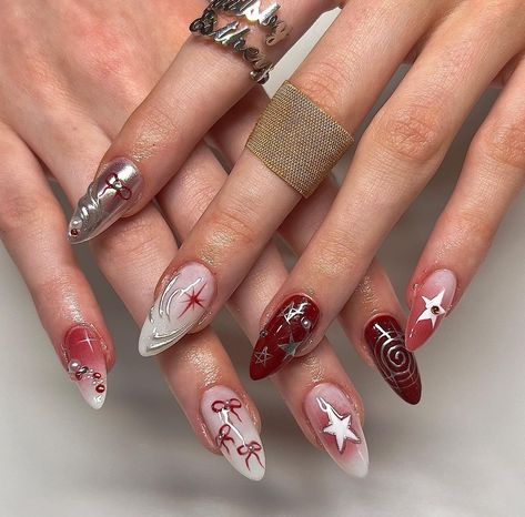 not my photo. Red Y2k Nails, Unique Valentines Nails, Good Nails, Cruise Nails, Ideas Uñas, Coquette Nails, Hard Gel Nails, Hello Nails, Asian Nails