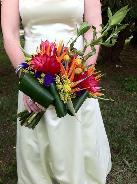 Tropical Bridal Bouquet, Tropical Bridal, Lucky Bamboo, Anna Maria Island, Traditional Bride, Island Wedding, Island Weddings, Tropical Wedding, Birds Of Paradise