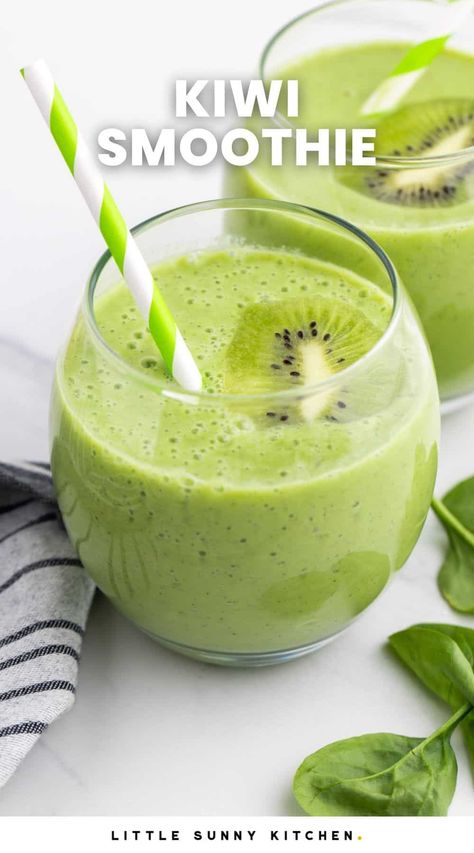 Kiwi Lime Smoothie, Kiwi Recipes Dessert, Kiwi Shake, Blendjet Smoothies, Kiwi Smoothie Recipes, Kiwi Recipes, Little Sunny Kitchen, Daily Greens, Kiwi And Banana