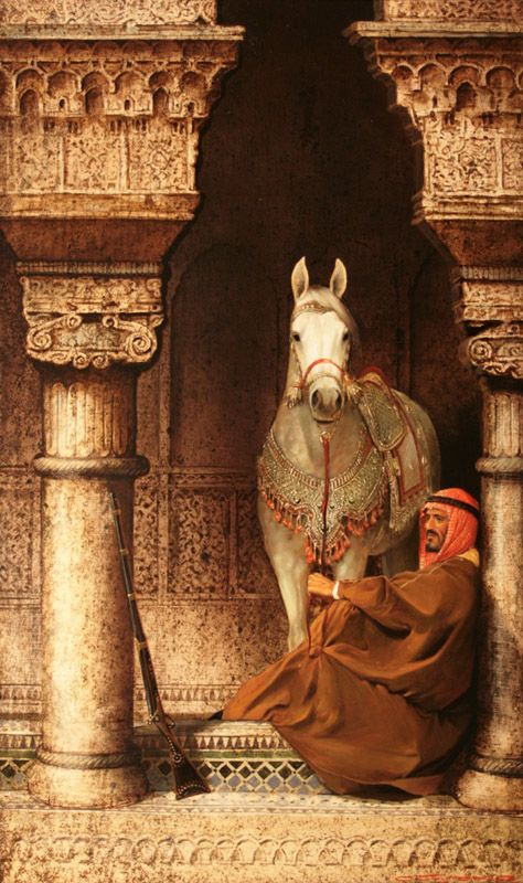 #oil #painting #art - The Guard by Stanislav Plutenko Cai Sălbatici, Arabian Art, Arab Culture, Islamic Paintings, Arabic Art, Arabian Nights, Arabian Horse, Andalusia, White Horse