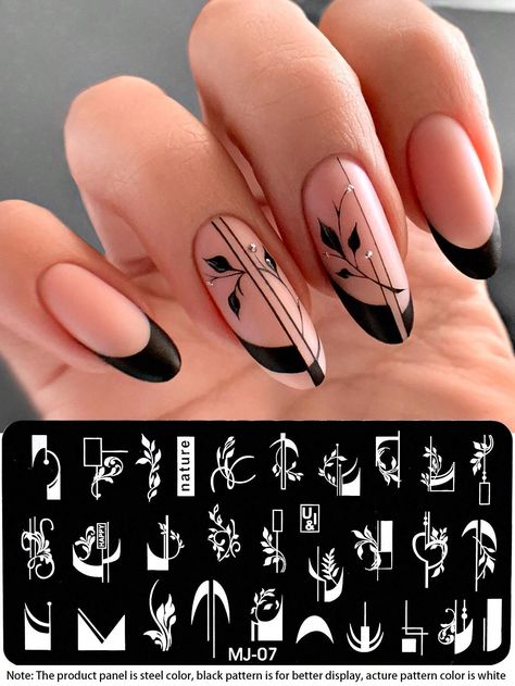 Silhouette Nails, Nail Stamping Designs, Nail Art Stencils, Jade Nails, Stamp Template, Steel Nail Art, Diy Stencil, Image Nails, Art Deco Nails