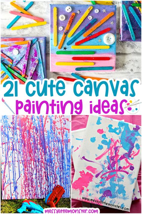 Prek Canvas Art, Preschool Canvas Painting, Canvas Painting Preschool, Outside Painting Activities For Kids, Painting Projects For Toddlers, Canvas Art For Preschoolers, Summer Canvas Painting Ideas Kid Art, Canvas Painting Ideas For Preschoolers, Easy Toddler Painting Ideas