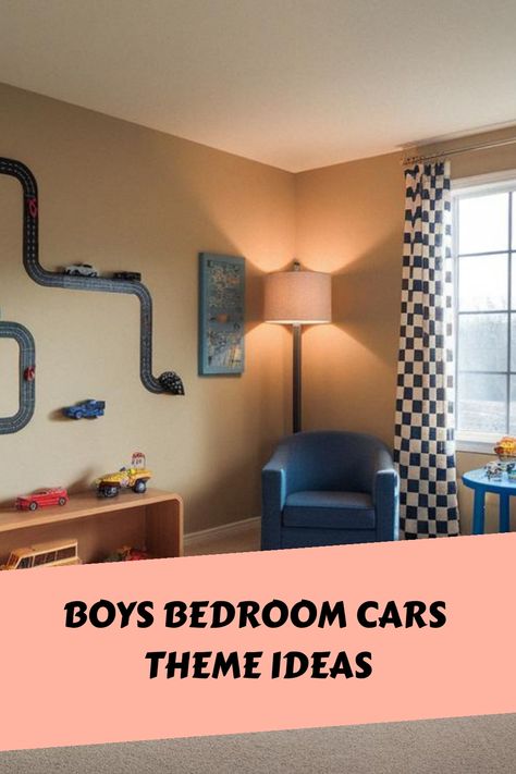 Boys Bedroom Cars Theme Ideas Hotwheels Room Ideas, Racecar Bedroom Toddler, Hotwheels Room Idea, Disney Cars Bedroom Ideas For Boys, Diy Car Room Decor, Car Headboard, Race Car Room Boys, Toddler Boy Car Theme Bedroom, Checkered Boys Room