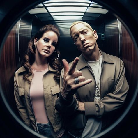 Eminem And Lana Del Rey, Eminem Cartoon Art, Gangster Profile Pictures, Eminem Hello Kitty, Eminem Profile Pic, Elevator Pics, Wicked Art, Hard Photo, Eminem Quotes