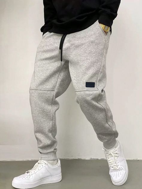 Light Grey  Collar  Fabric Plain Jogger Embellished Medium Stretch  Men Clothing Men’s Joggers, Mens Sweatpants Outfit Casual, Guys Sweatpants Outfit, Jogger Pants Outfit Mens, Grey Joggers Outfit, Sweatpants Outfit Men, Joggers Men Outfit, Sweat Pants Men, Mens Joggers Outfit