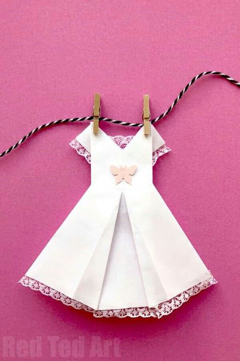 Antique hanky Origami Dress Tutorial Step By Step, Paper Dress Craft, Origami Dress Tutorial, Origami Girl, Origami Dresses, Dress Origami, Fun Origami, Handkerchief Crafts, Chocolate Dip