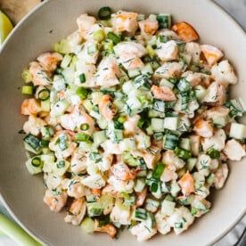 Cucumber Shrimp Salad Downshiftology Recipes, No Cook Dinner, Seattle Recipes, Shrimp Salads, Cucumber Shrimp, Shrimp Salad Sandwich, Recipes Cucumber, Sea Food Salad Recipes, Tomatillo Sauce