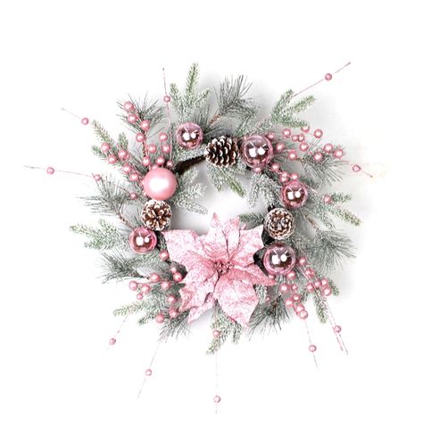 Pink Christmas Wreath, Vine Decoration, Ball Wreath, Poinsettia Wreath, Christmas Wreaths & Garlands, Artificial Christmas Wreaths, Festival Theme, Pink Wreath, Christmas Ornament Wreath