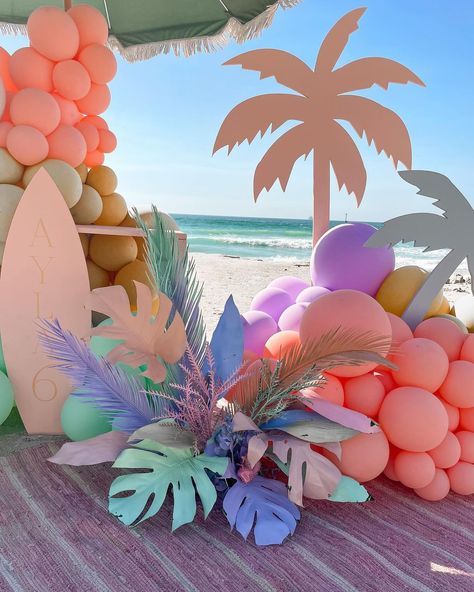 a little something | Pretty colors with a pretty view🌊☀️ Can’t go wrong with a beach setup (unless it is too windy or too hot🤣) #beachsetup #beachbirthday… | Instagram Beach Decor Party Ideas, Aruba Themed Party, Birthday Themes Beach, Two Beach Birthday, Pastel Tropical Aesthetic, Resort Themed Birthday Party, Beach Club Party Theme, Beach Decorating Ideas For Party, Beach Birthday Ideas