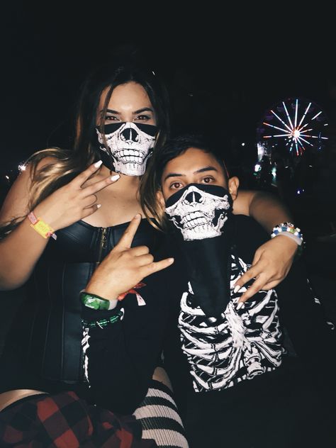 #couples #halloween #matching #rave #escapehalloween Matching Rave Outfits Couple, Edc Rave Outfits Couples, Escape Halloween Rave Outfit, Couples Rave Outfits, Couple Rave Outfits, Festival Necessities, Rave Couple Outfits, Escape Rave, Rave Couple