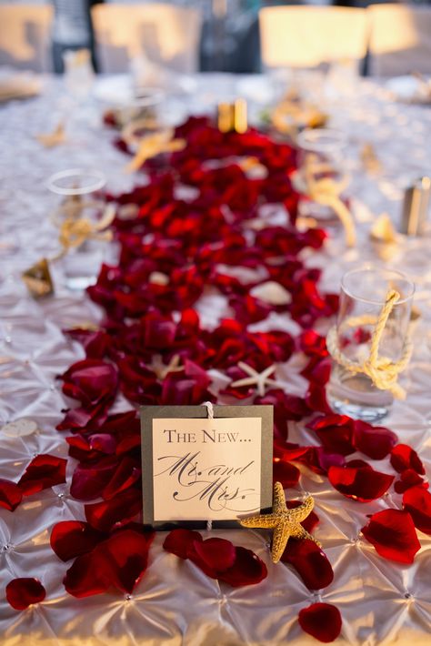 Red roses for a nautical, wedding table setting/center piece. Image by http://marekd.com/ Red Beach Wedding, Gold Wedding Chairs, Beach Wedding Red, School Anniversary, Gold Table Decorations, Beach Wedding White, 60th Bday, Wedding Table Setting, Yacht Wedding