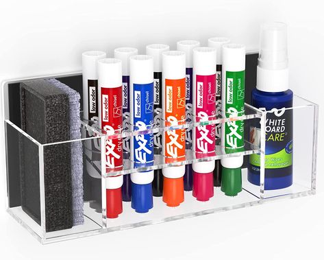 MORE STORAGE: Used on marker board walls in conference rooms, our whiteboard markers holder can easily attach to the wall. It uses very minimal space but fits 1 eraser, 1 whiteboard cleaner and 10 markers. EASY TO WALL MOUNT: Practical for teachers, you can clearly know where your whiteboard supplies are. This works great to keep my dry erase markers and eraser within reach of the whiteboard. Whiteboard Marker Holder, Dry Erase Marker Holder, Marker Holder, Marker Board, Úložný Box, Whiteboard Marker, Dish Rack Drying, Dry Erase Markers, Wall Board