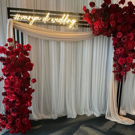 A photo backdrop we created featuring our couples custom neon hashtag #varya_di_wedding ❤️ Styling, flowers, decor and set up by @museweddingsandevents Rose Photo Backdrop, Styling Flowers, Couples Custom, Blazer Outfits Casual, Flowers Decor, Luxury Weddings, Wedding Styling, Wedding Pins, Custom Neon