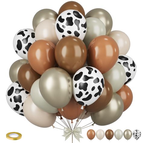 PRICES MAY VARY. 35Pcs Cowboy Balloons: This brown balloon decoration set includes 6PCS -retro brown color, 6pcs retro ivory, 7pcs -retro sand white, 5pcs retro khaki, 6pcs metal camellia gold, 6pcs cow print balloons, and 1 roll of gold ribbon. This brown birthday decoration set offers a stunning combination of colors, carefully curated to create a beautiful and visually appealing display. Experience a delightful atmosphere with our balloon set! Premium Quality: Made from genuine natural latex, Boots Theme Birthday Parties, Cow And Horse Birthday Party, Cowboy Party Balloons, Cowboy Theme First Birthday Party, Wild West 2nd Birthday, Western Theme Party Decor, Rodeo Party Decorations Western Theme, Western Prom Decorations, Cowboy Rodeo Birthday Party