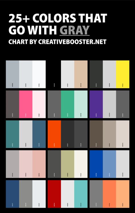 25+ Best Colors That Go With Gray (Color Palettes) – CreativeBooster What Colors Go With Gray, Colors Go With Gray, Colors That Compliment Grey, Grey Color Pallets, Colours That Go With Grey, Colours That Go Together, Color Coordination, Grey Palette, Color Combinations For Clothes