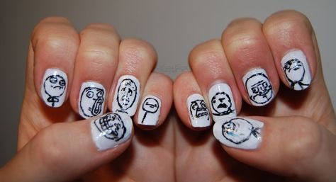 meme Storm Nails, Comic Nail Art, Rage Faces, Comic Face, Funny P, Quiet Storm, Troll Face, Rage Comics, Smosh