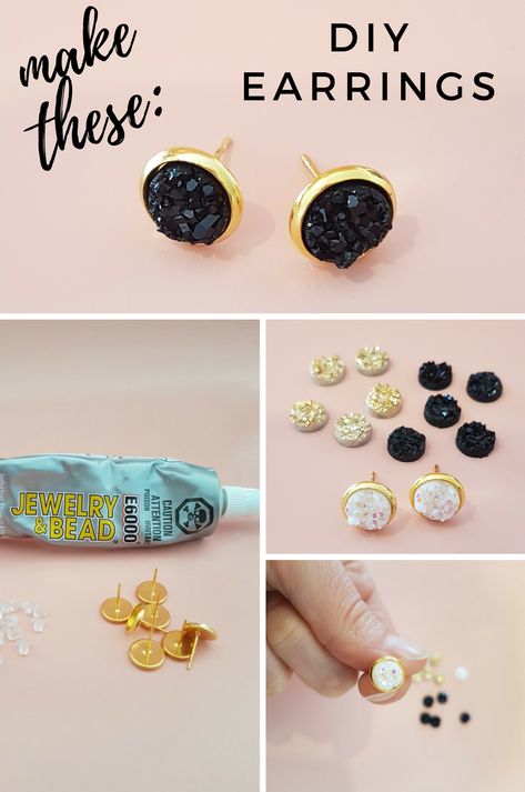 how to make druzy earrings Fashion Maker, Diy Jewelry To Sell, Mad Hatters, Earrings Diy, Druzy Earrings, Crafts Jewelry, Homemade Jewelry, How To Make Diy, Mod Podge