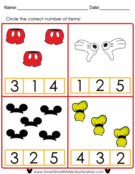 Disney Counting Worksheet! Disney Worksheets, Mickey Mouse Preschool, Summer Math Worksheets, Disney Lessons, Counting Worksheets For Kindergarten, Counting Activities Preschool, Preschool Number Worksheets, Worksheets For Preschoolers, Disney Activities