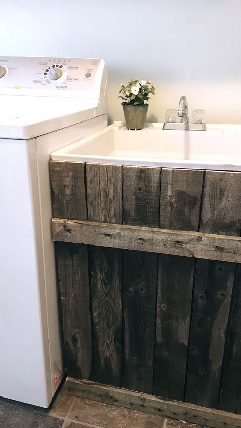 Rustic Utility Sink, Basement Utility Sink, Garage Sink Ideas Diy, Laundry Room Utility Sink Makeover, Utility Sink In Bathroom, Laundry Sink Makeover, Utility Sink Bathroom, Hide Utility Sink, Utility Sink In Laundry Room