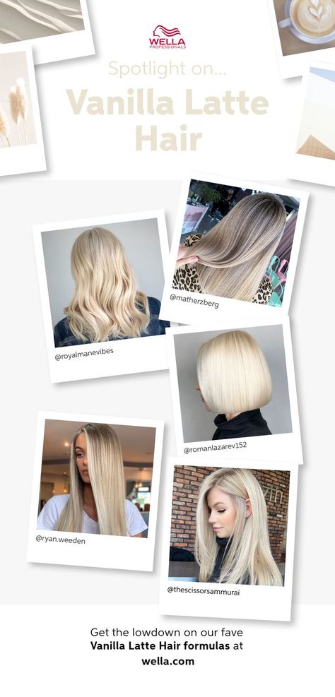 Creamy Blonde Hair, Latte Hair, Beige Blonde Hair Color, Vanilla Blonde, Beige Blonde Hair, Blonde Hair Colors, Hair Color Formulas, Creamy Blonde, Blonde Tones