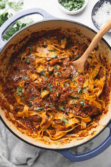 Meat Dutch Oven Recipes, Braised Dinner Recipes, Short Rib Risotto, Dutch Oven Dinner Recipes, Venison Ragu, Short Rib Bolognese, Ragu With Pappardelle, Short Rib Ragu, Healthy Meals Ideas