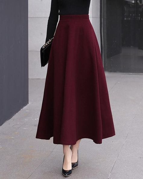 Burgundy best, navy maybeeee....questionable source though. Elegant Skirt Outfits, Classy Skirts, Solid Skirt, Cheap Skirts, Elegant Skirt, Red Skirts, Mode Vintage, Vintage Skirt, Skirt Outfits