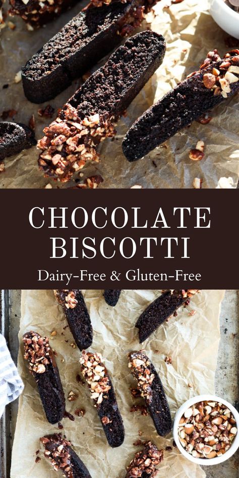 These Gluten-Free Chocolate Biscotti are double-baked, and have a delicious rich chocolate flavor! Plus they're made with nutrient dense ingredients like cacao powder, almond flour, and eggs! Everything you know and love about biscotti, but gluten-free, dairy-free, and low in sugar! Dairy Free Biscotti, Keto Chocolate Biscotti, Gf Biscotti Gluten Free, Nutrient Dense Dessert, Almond Flour Biscotti Recipe, Almond Flour Biscotti, February Food, Chocolate Biscotti Recipe, Gluten Free Biscotti