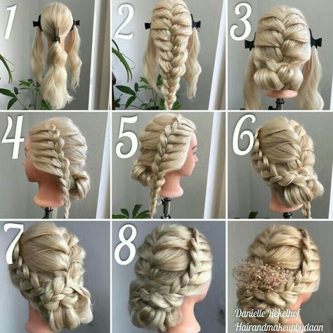 Prom Hairstyles Step By Step, Braid Updo Tutorial, Braids Step By Step, Hairstyles Step By Step, Medium Hair Braids, Prom Hairstyles Updos, Hair Updos Tutorials, Hairstyle For Long Hair, Updo Hairstyle