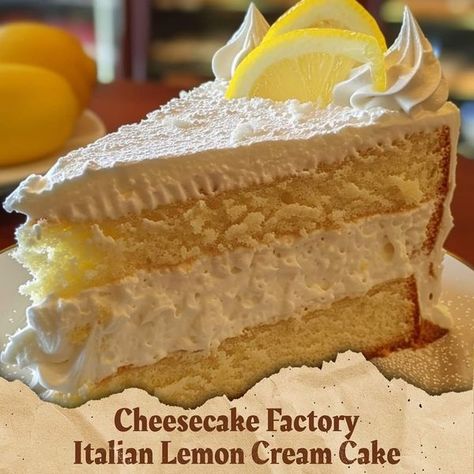 Italian Lemon Cream Cake Recipe, Lemon Cream Cake Recipe, Italian Lemon Cream Cake, Lemon Cream Cake, Lemon Drop Cookies, Cheesecake Factory Recipes, Drop Cookie Recipes, Cream Cake Recipe, Italian Cream Cakes