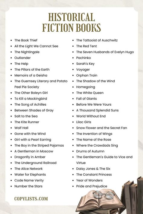 a list of historical fictions books. The link will lead you to a readable list. The Light We Cannot See, Book Recommendations Fiction, Genre Of Books, Book Thief, The Nightingale, Book Reading Journal, The Book Thief, Book Genre, Historical Fiction Books