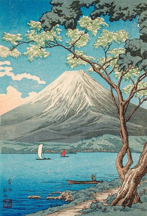 katarina/K on Twitter: "Hiroaki TAKAHASHI / 高橋 弘明 b. 1871 - 1945 [ Mount Fuji from Lake Yamanaka ]🎨: 1936… " Monte Fuji, Mont Fuji, Desain Lanskap, Japanese Art Prints, Japanese Artwork, Art Asiatique, Japon Illustration, Japanese Landscape, Art Japonais