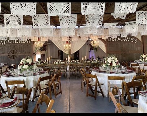 Charro Wedding Centerpieces, Neutral Mexican Wedding Decor, Charro Decorations For 15 White And Gold, White Mexican Party Decor, All White Mexican Wedding, Hacienda Theme Quinceanera, Charo Theme Wedding, Rustic Quinceanera Theme, White And Gold Charro Quinceanera Theme