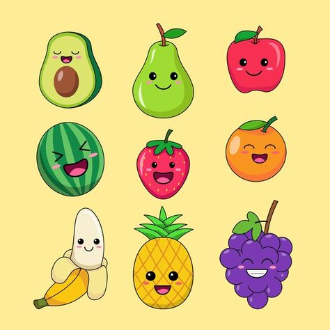 Cute fruit doodle vector wallpaper icon ... | Premium Vector #Freepik #vector Fruit Character Design, Fruit Character, Fruit Doodle, Vector Wallpaper, Doodle Vector, Fruits Drawing, Wallpaper Icon, Cute Fruit, Cartoon Illustration