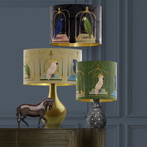 Colored Lamp Shades, Artistic Lamps, Animal Lamps, Tropical Room Decor, Gold Lampshade, Large Lamp Shade, Vintage Lampshades, Colorful Lamp Shades, Unusual Lamps