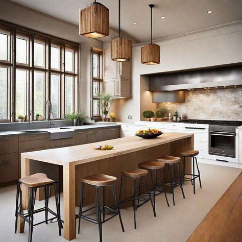 30 Great Ideas For Kitchen Island With Seating 5 Kitchen With Large Table, Kitchen Island With 6 Stools, Kitchens Islands With Seating, Island Wrap Around Seating, Kitchen Island With Breakfast Table, Kitchen Island Corner Seating, End Of Island Seating, Custom Kitchen Island With Seating, Table Height Kitchen Island