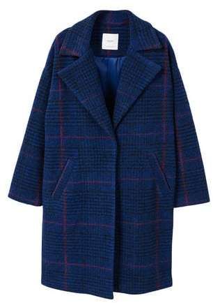 MANGO Checkered wool-blend coat Blue Plaid Coat, Mango Coats, Checkered Coat, Checked Coat, Mode Mantel, Oversize Fashion, Plaid Coat, Blue Coats, Oversized Coat