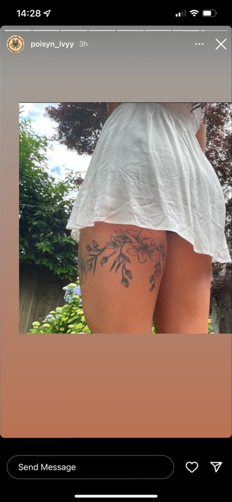 Ethereal Tattoos Thigh, Flower Thigh Band Tattoo, Upper Thigh Wrap Around Tattoo, Behind The Thigh Tattoos For Women, Wrap Around Thigh Tattoo Women, Wrap Around Tattoo Thigh, Thigh Tattoos Women Wrap Around, Pretty Thigh Tattoos For Women, Wrap Around Thigh Tattoo