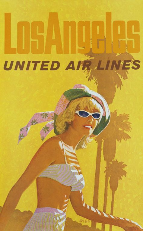 United Airlines - ELLEDecor.com Vintage Los Angeles Poster, Los Angeles Travel Poster, Vintage Airline Ads, Los Angeles Poster, Vintage Airline Posters, United Air, Poster Vintage Retro, Los Angeles Travel, Airline Travel