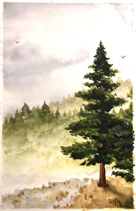 Woodsy Paintings, Forest Trees Drawing, Watercolor Background Ideas, Woods Drawing, Pine Tree Landscape, Landscape Watercolor Paintings, Woods Watercolor, Watercolour Forest, Tree Watercolour