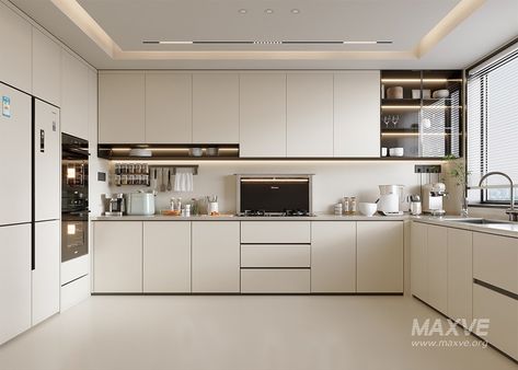 Modern kitchen Max Storage Kitchen, Kitchen Ceiling Design Modern Interiors, One Wall Kitchen Ideas, Huge Kitchen Luxury, Kitchen Ireland, Kitchen Set Design, Modern Kitchen Ceiling, Rich Kitchen, Classic Contemporary Kitchen