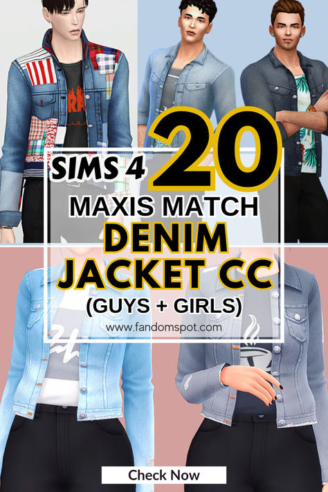 If Maxis-Match CC is your thing, then you'll definitely want to check out this collection of denim jackets. You'll find designs for your male and female sims, all customized in varying styles for a sleek denim look - from rocker to grunge, from hipster to retro/vintage, it's all here. Sims 4 Denim Jacket, Sims 4 Maxis Match, Female Sims, Jean Jacket Patches, Ts4 Cc, Maxis Match, Male And Female, Denim Jackets, Guys And Girls